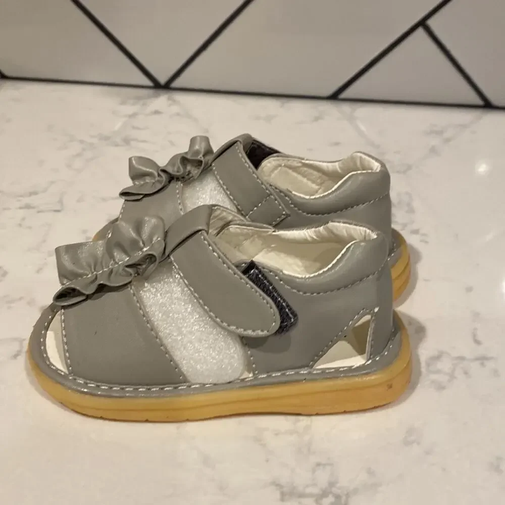 Little Rascals grey ruffled sandals hook and loop closure toddler size 8 summer